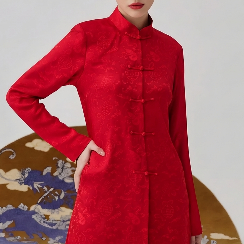 Shanghai Tang Silk Jacquard Embossed Red Jacket, 10
